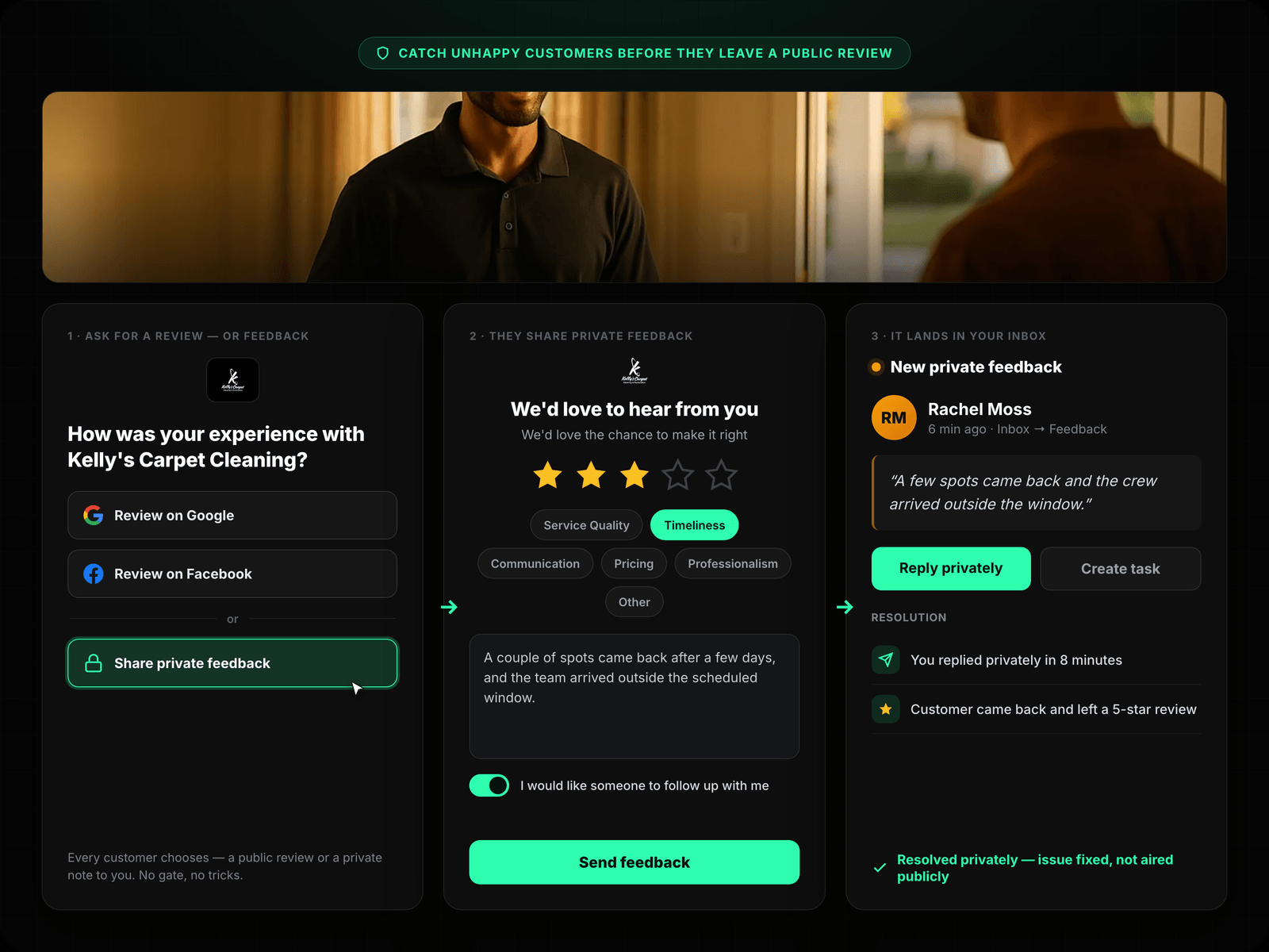 Survey Flow — Rating → Feedback → Review Prompt