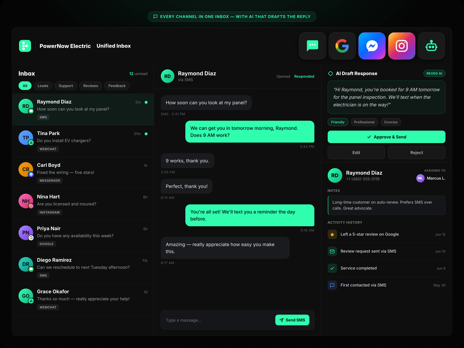 Inbox Dashboard + Text Conversation