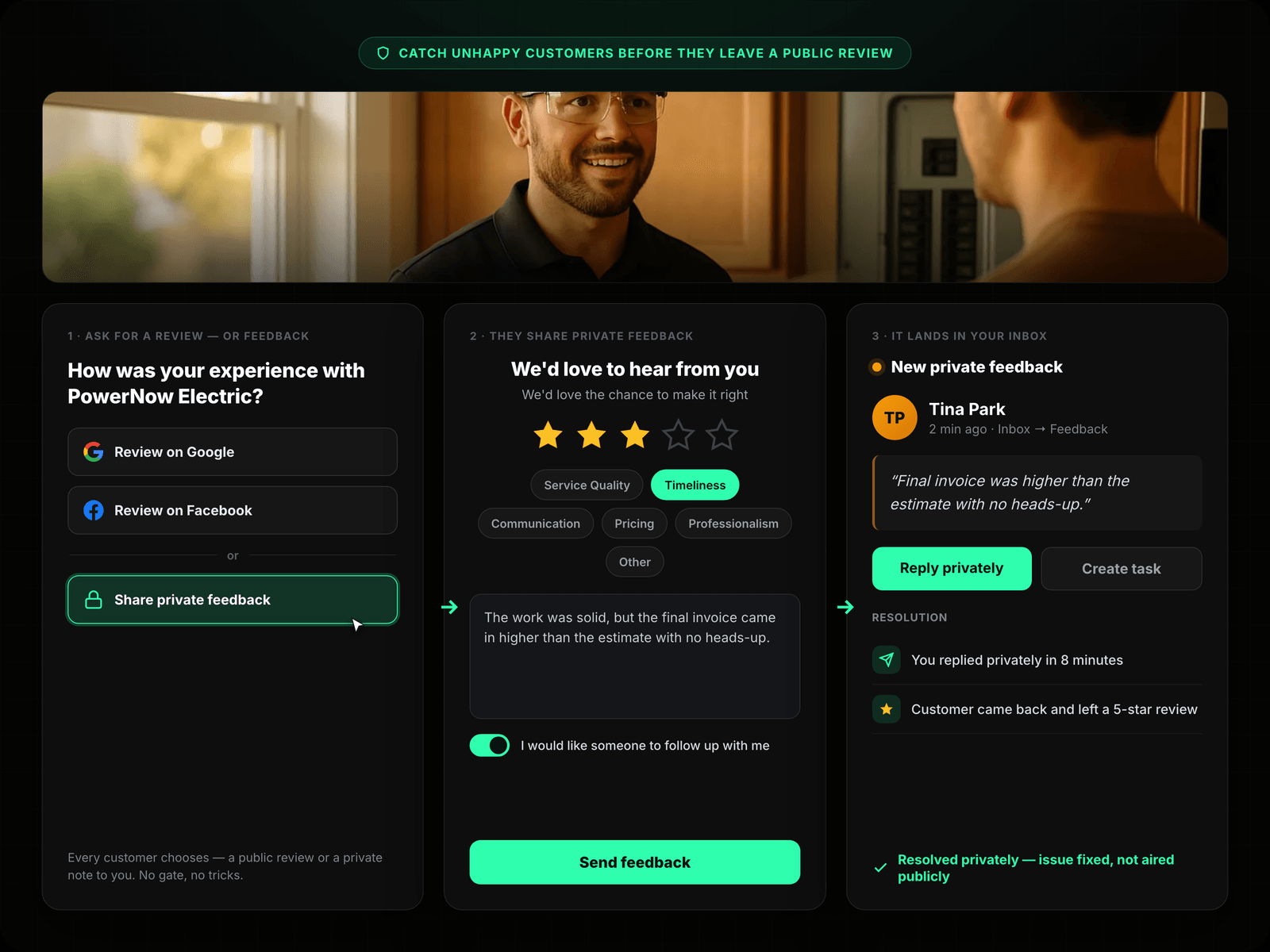 Survey Flow — Rating → Feedback → Review Prompt