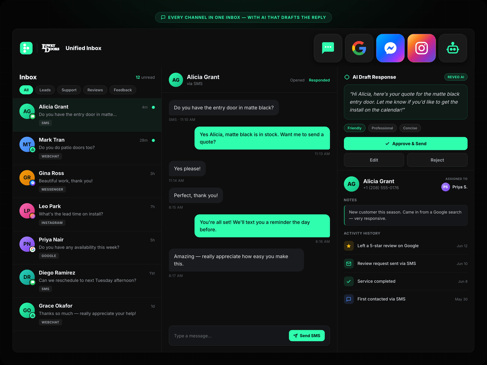 Inbox Dashboard + Text Conversation