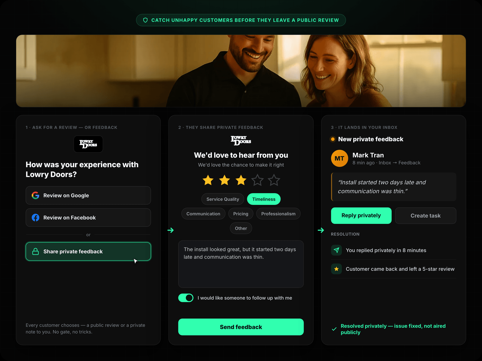 Survey Flow — Rating → Feedback → Review Prompt