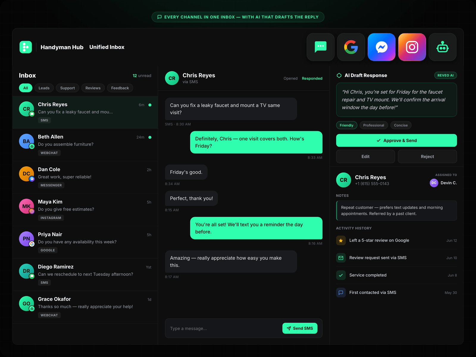 Inbox Dashboard + Text Conversation