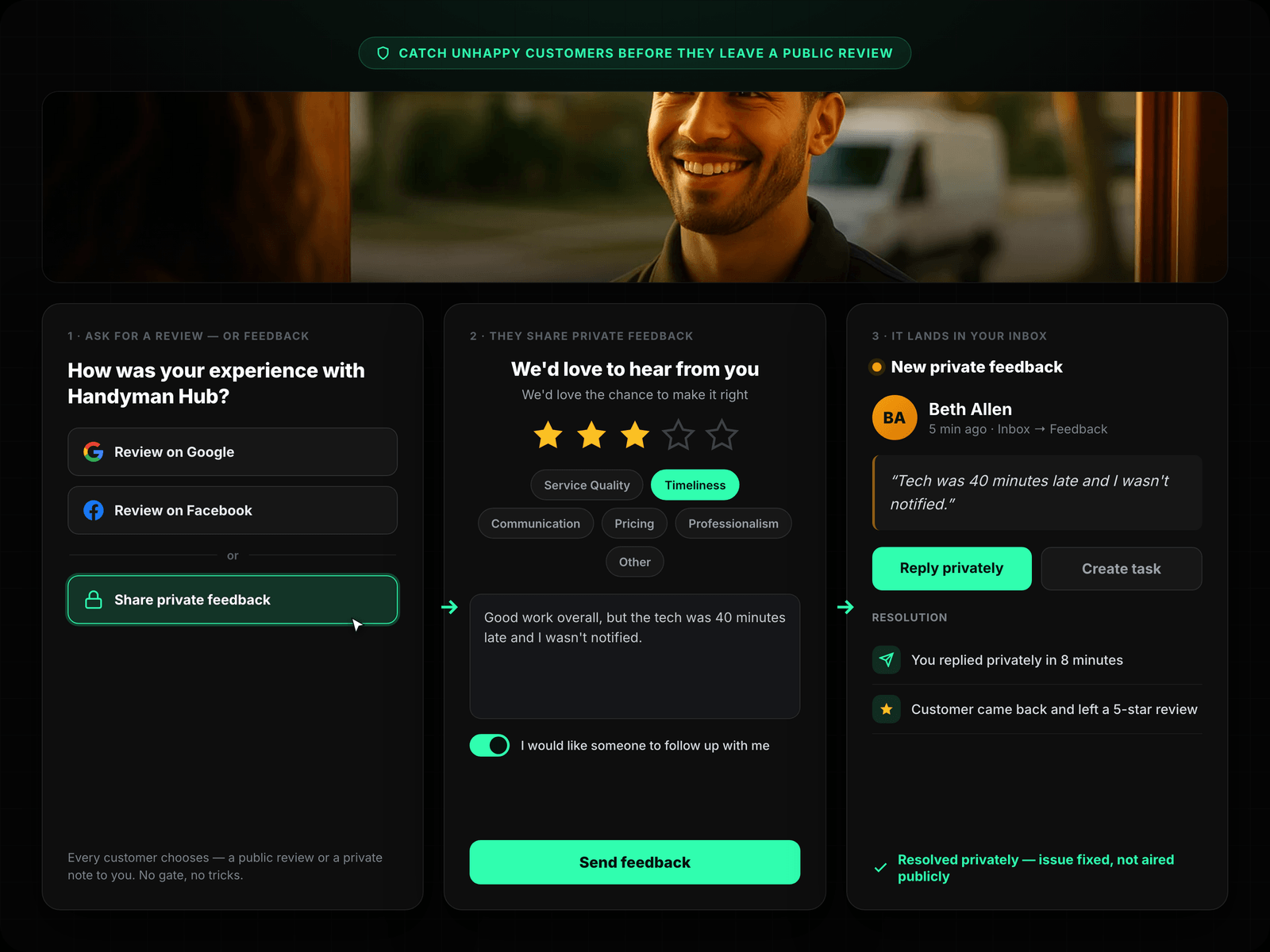 Survey Flow — Rating → Feedback → Review Prompt