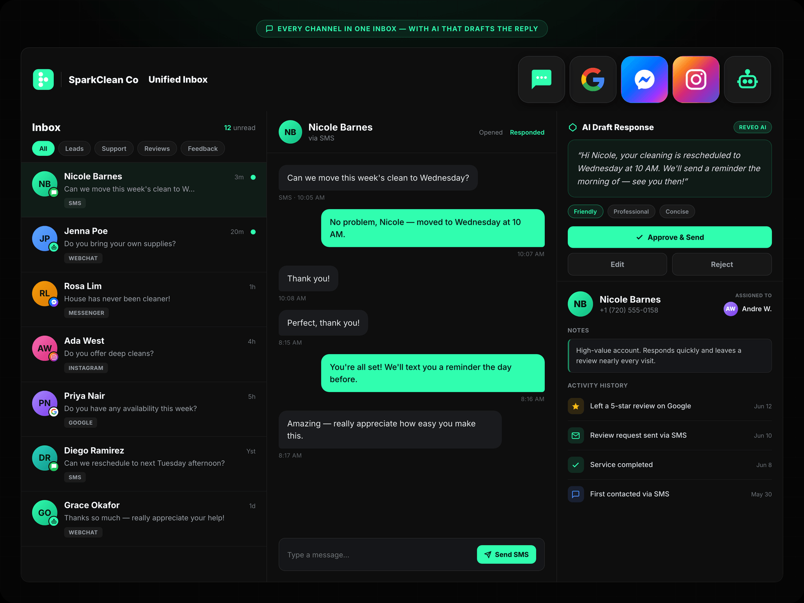 Inbox Dashboard + Text Conversation