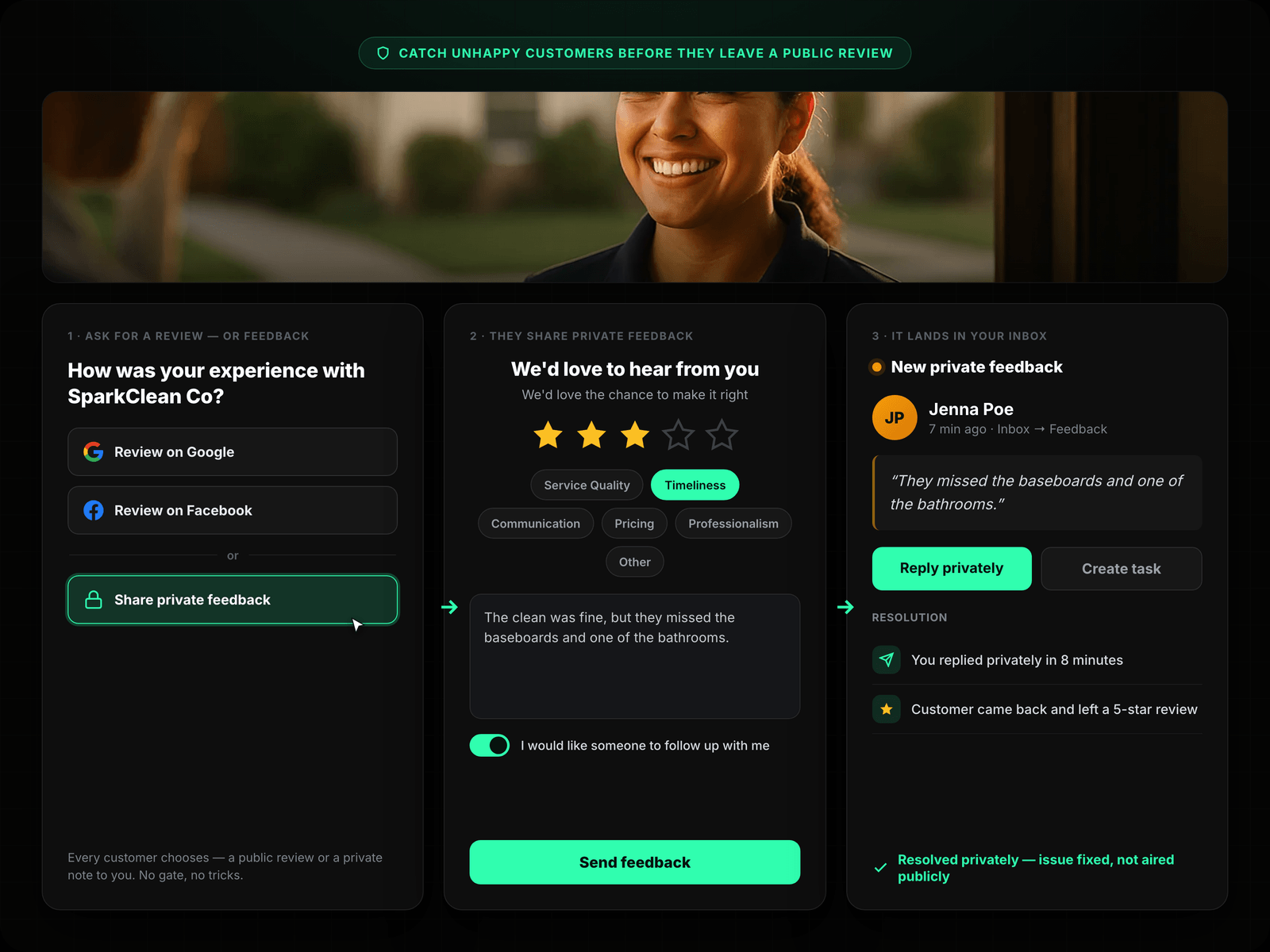 Survey Flow — Rating → Feedback → Review Prompt