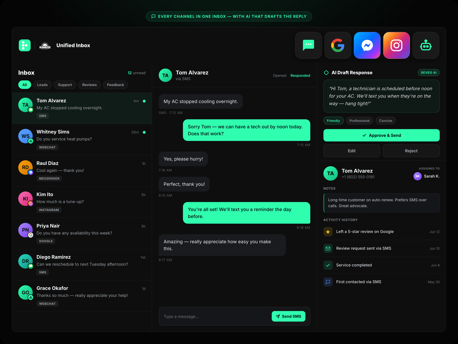 Inbox Dashboard + Text Conversation
