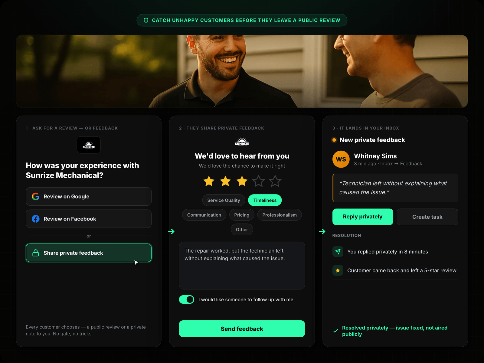 Survey Flow — Rating → Feedback → Review Prompt