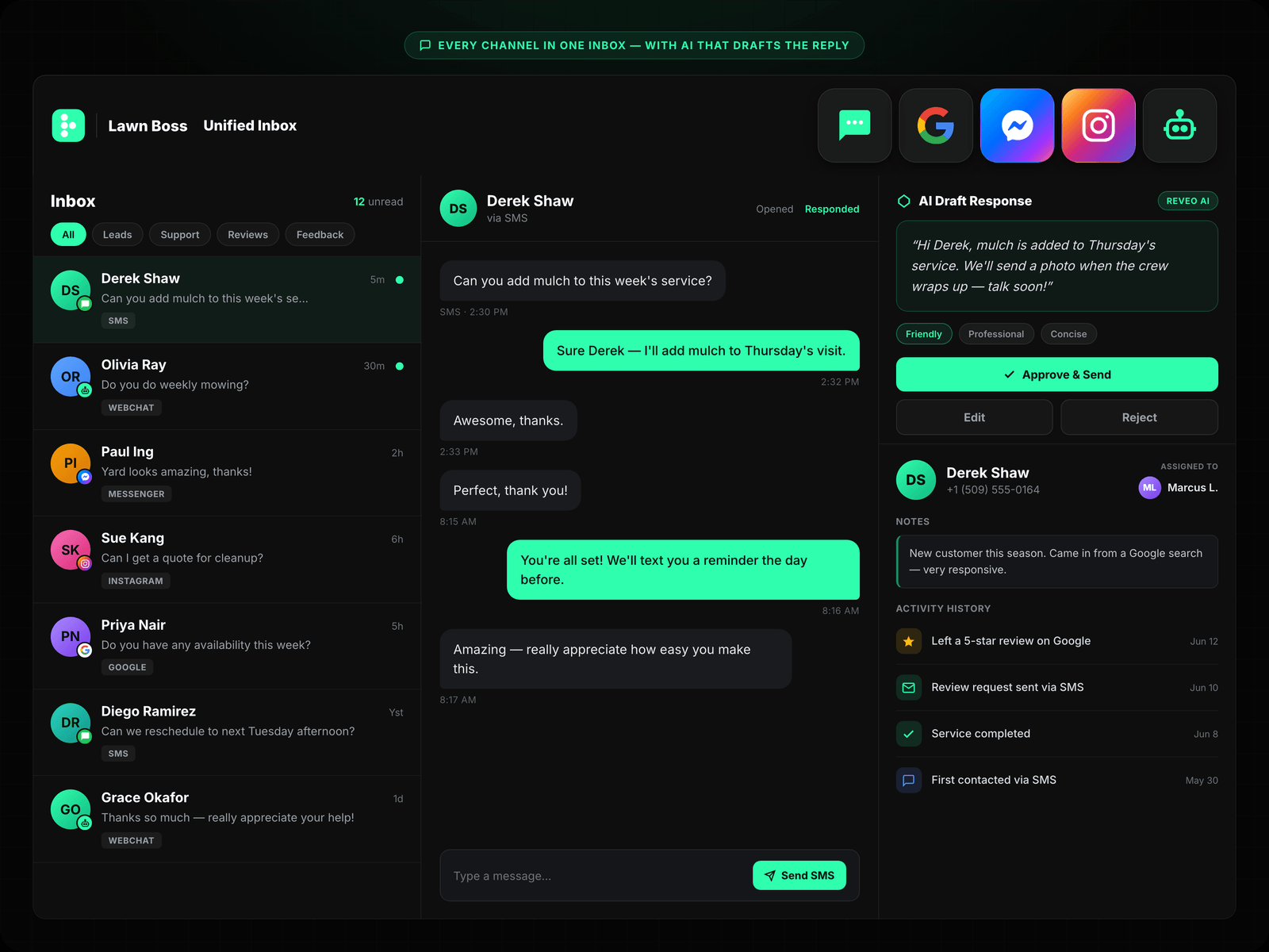 Inbox Dashboard + Text Conversation