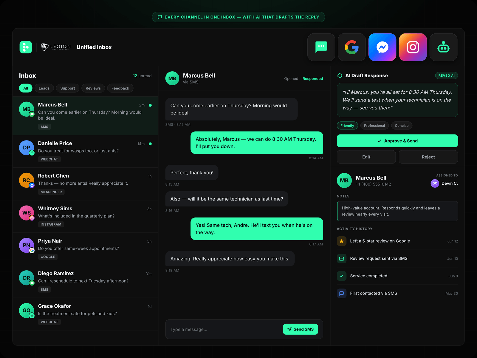 Inbox Dashboard + Text Conversation