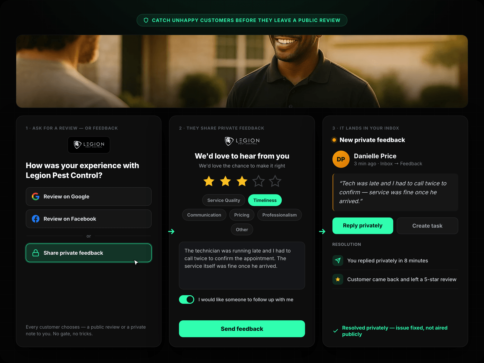 Survey Flow — Rating → Feedback → Review Prompt