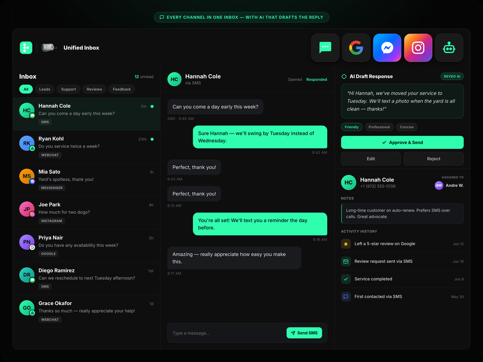 Inbox Dashboard + Text Conversation