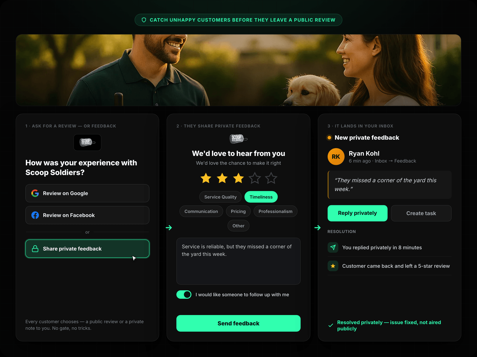 Survey Flow — Rating → Feedback → Review Prompt