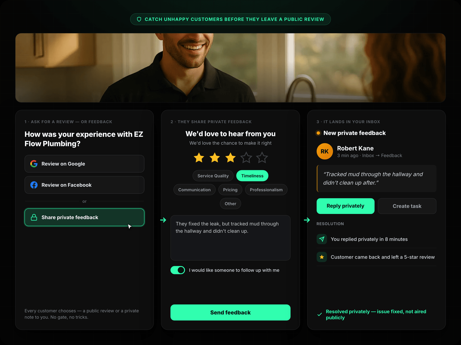 Survey Flow — Rating → Feedback → Review Prompt