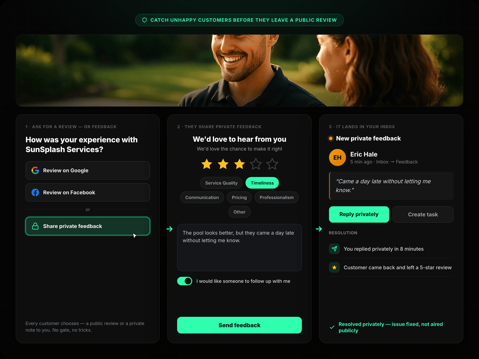 Survey Flow — Rating → Feedback → Review Prompt