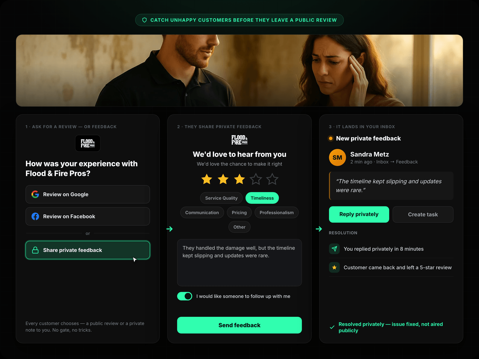 Survey Flow — Rating → Feedback → Review Prompt