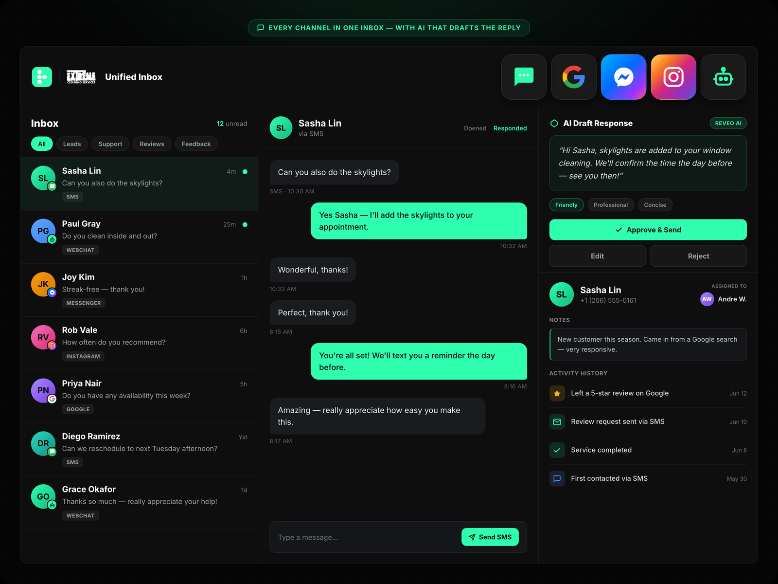 Inbox Dashboard + Text Conversation