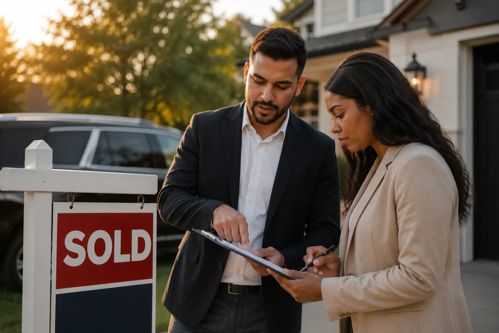 Real estate agent texting a client a review request after a home closing